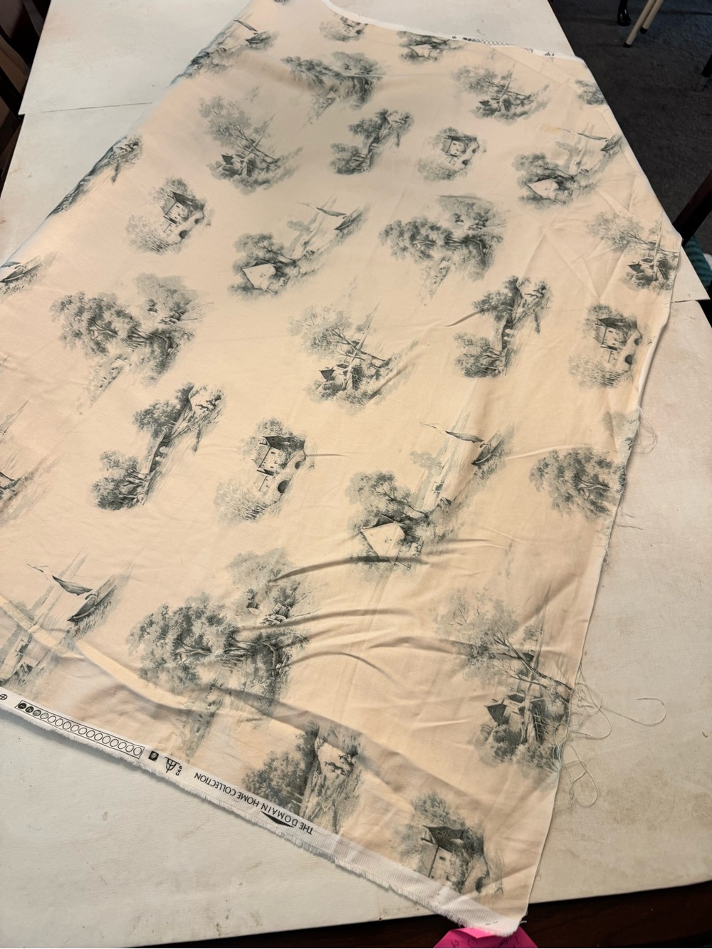 Classic Toile Print Fabric - Cream with Green Motif 10 yds x 54” wide